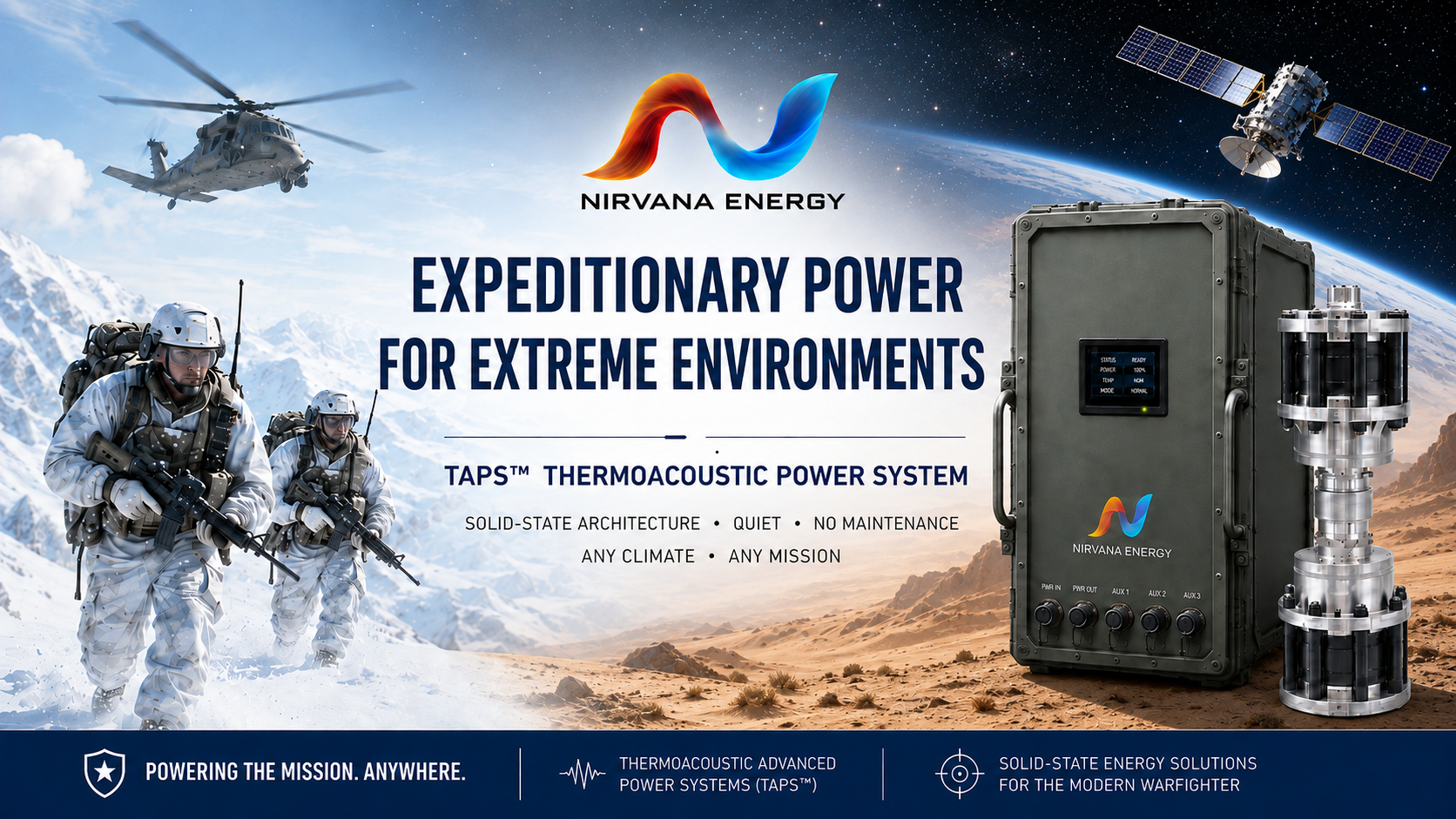 Nirvana Energy extreme environment military power and cooling platform for arctic, desert, and remote defense operations